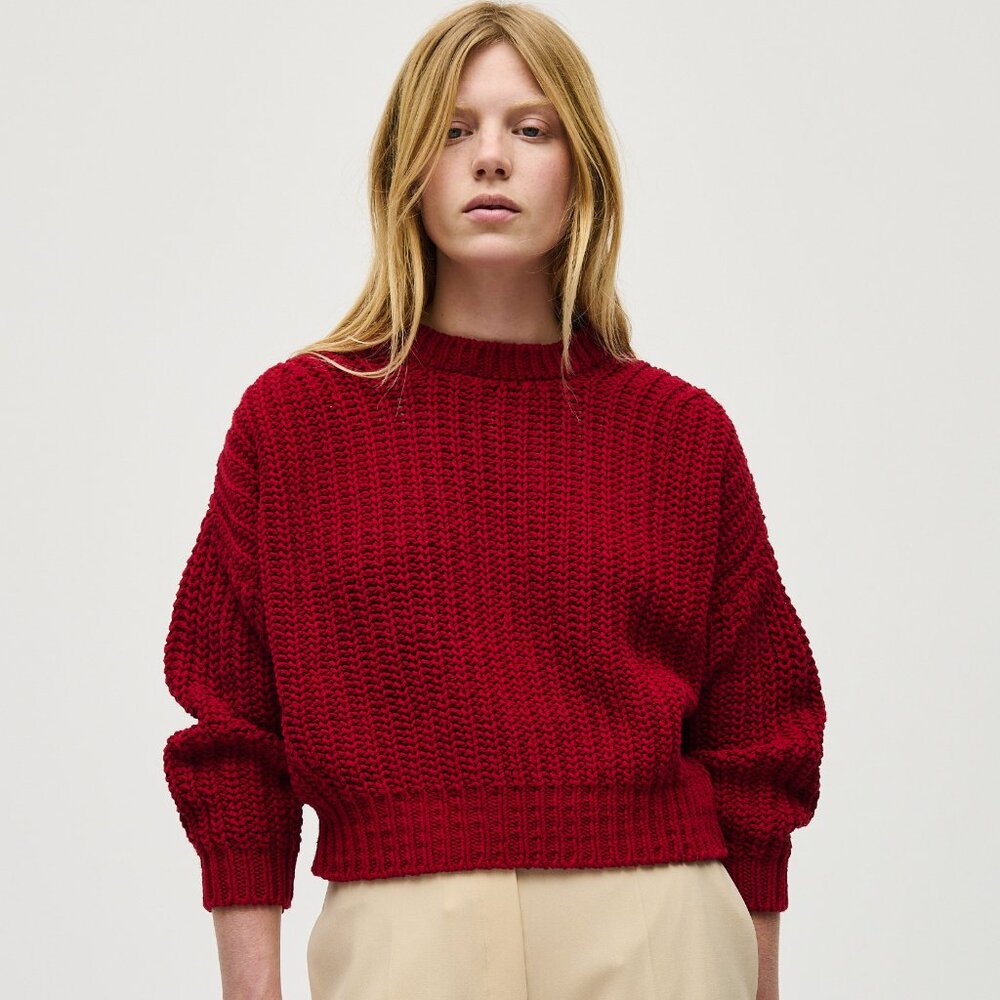 Babaa Deep Red Knit Crew Neck Sweater